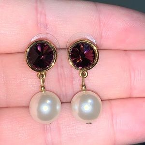 Signed Swarovski Earrings dangle faux Pearl